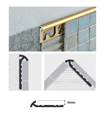 Moldura R - Reducer / terminal - 3mm - Projolly Aluminio plata - 2.7 m - PJAA 03