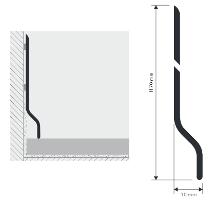 Zocalo rígido - PVC - Negro - 70x2000 mm  BTPRN 70