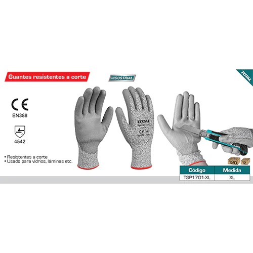 Guantes resistentes a cortes y abrasiones. Medida 10 (XL). Capa de Látex en la palma y HPPE. Hecho para cargar vidrio, materiales punzo cortantes/abrasivos.  - 1 par