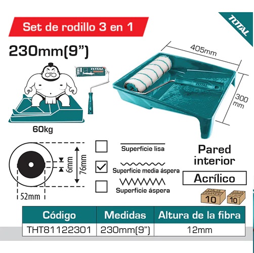 Set de Rodillo de pintar 230mm/9&quot; y bandeja . 40.5*30*7.5 cm. Alta calidad