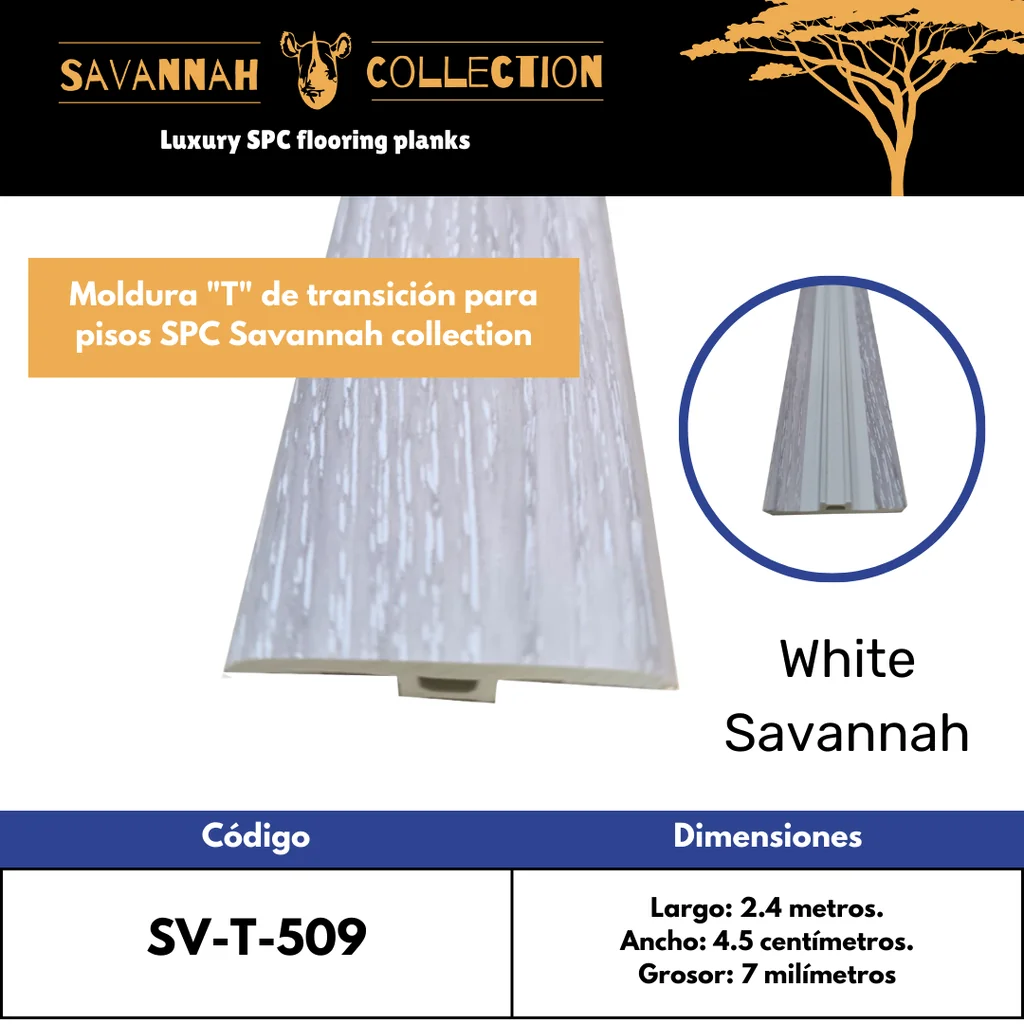 Moldura "T" transición - PVC - Para SPC click - Savannah collection - 2400*45*7 mm