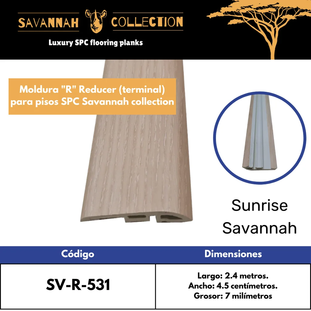 Moldura "R" reductor - Reducer - PVC - para SPC click - Savannah collection - 2400*45*7 mm