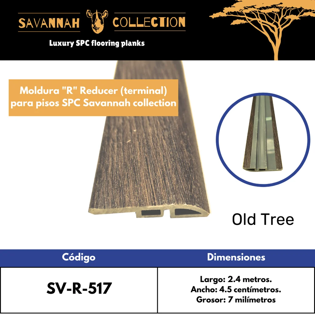 Moldura "R" reductor - Reducer - PVC - para SPC click - Savannah collection - 2400*45*7 mm