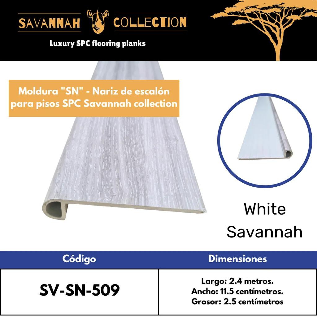 Moldura "SN" nariz de escalón - Stair nose - PVC - para SPC click - Savannah collection - 2400*115*25 mm