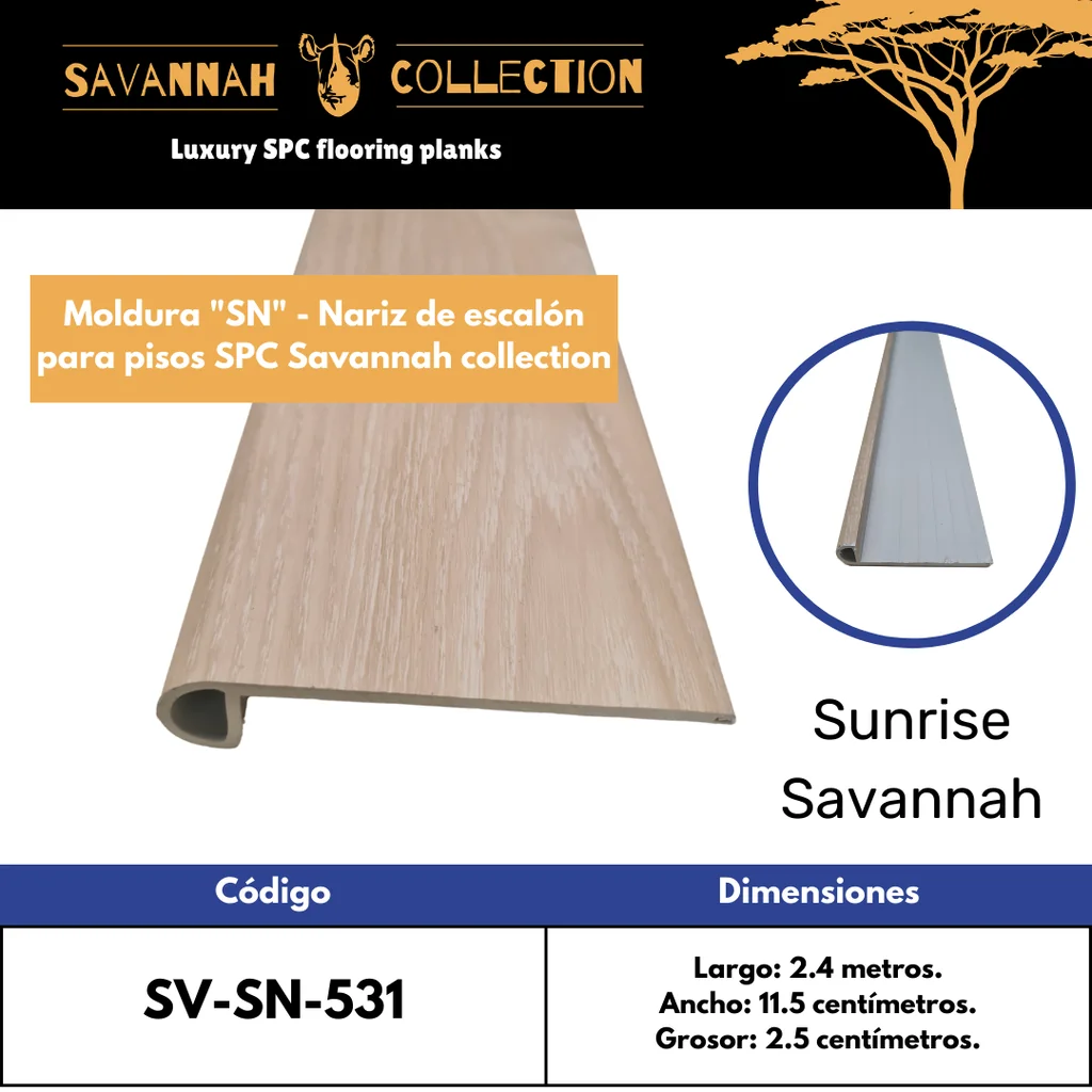 Moldura "SN" nariz de escalón - Stair nose - PVC - para SPC click - Savannah collection - 2400*115*25 mm