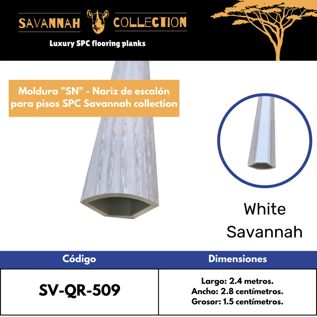 Moldura "QR" cuarto redondo - Quarter round - PVC - para SPC click - Savannah collection - 2400*28*15 mm