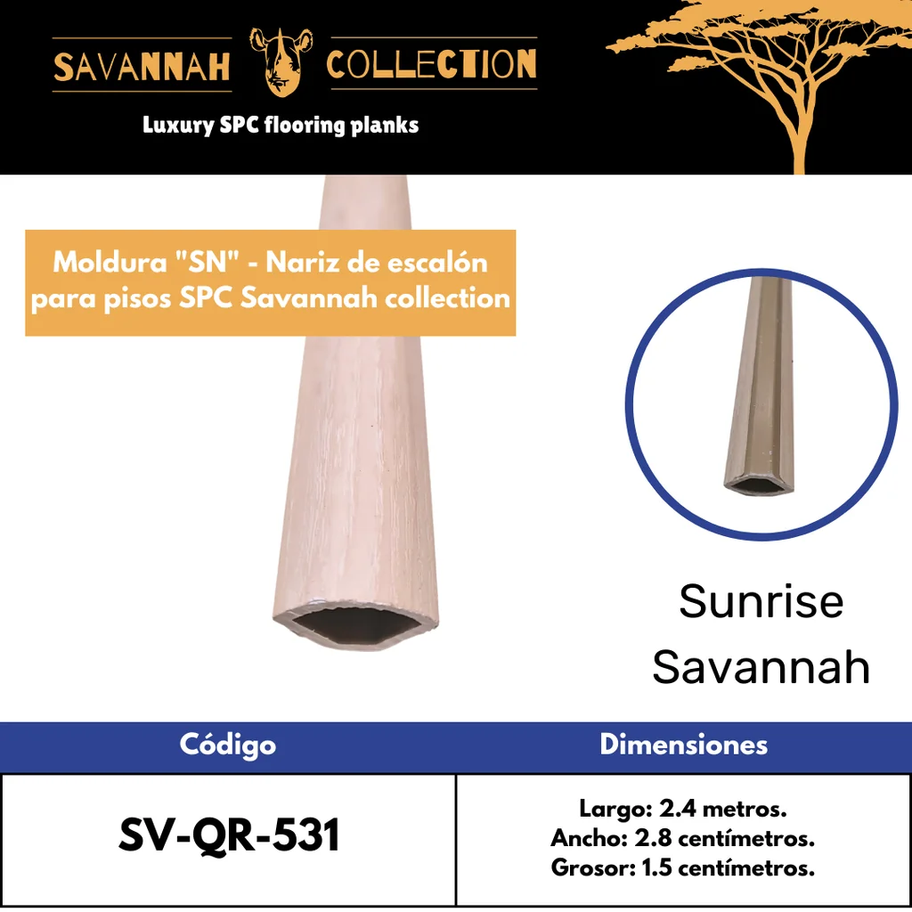 Moldura "QR" cuarto redondo - Quarter round - PVC - para SPC click - Savannah collection - 2400*28*15 mm