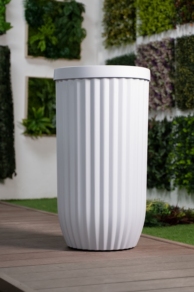 Macetero - Grande - Cilíndrico - Con Textura - 43*79cm - Blanco Mate