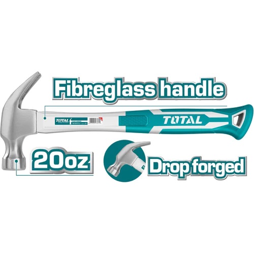 Martillo de Orejas tipo Ingles, Tratamiento térmico, Acero #45 Mango fibra vidrio diseño único. 20oz/560g