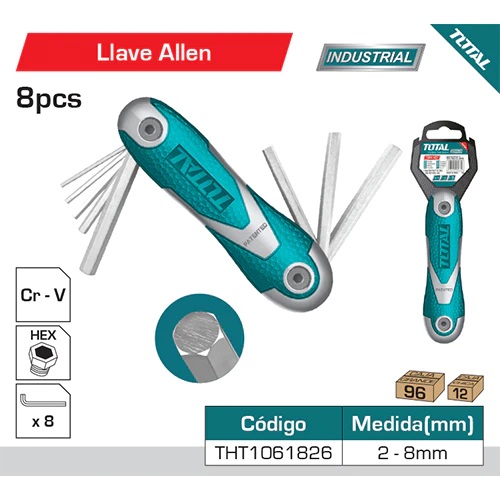 Juego 8pza de llave allen Cr-V.2-8mm. Set de bolsillo estilo navaja.