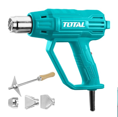 Pistola de calor 2000W Temp: 480°C/ 560°C Flujo: 250/380 L/min 110-120V~60Hz Calid. indust. Incluye 3 boquillas y un raspador de metal (2 años)