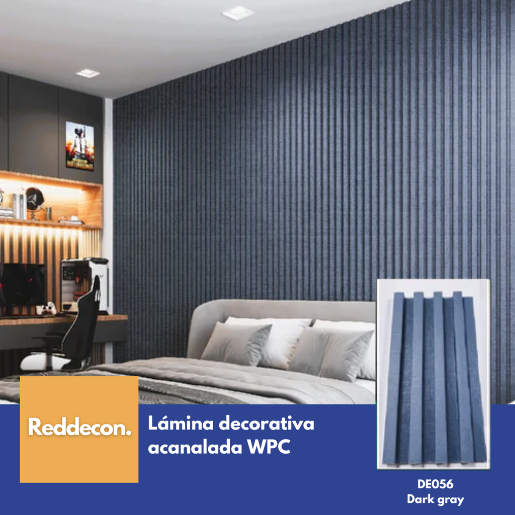 Lámina Acanalada Decorativa - WPC - Azul Gris - 24*160*2900 mm