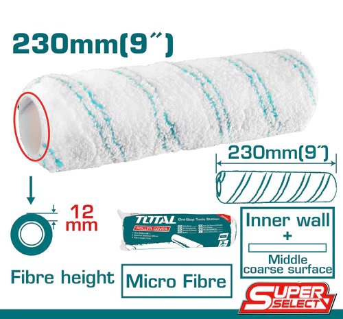 Rodillo De Pintar Adecuado, 230 Mm/9". Largo De La Fibra 12 Mm. × 6