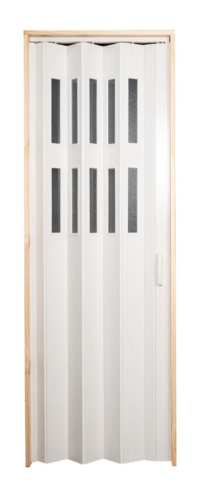 Puerta plegable corrediza - Plástica (PVC) - Con ventanillas de cristal acrílico - Fabricación a medida