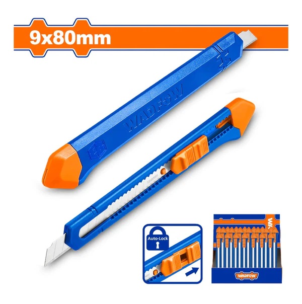 Exacto De Plástico 9 X 80Mm. Con Pulsador Plano. 1 Hoja. Acero Inoxidable.