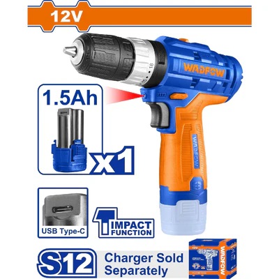Drill Taladro Inalámbrico Función Impacto 12V - 3/8&quot; - 400 a 1500 Rpm - 20NM - Incluye Batería - No Incluye Cargador