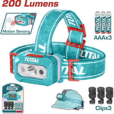 Lampara de Cabeza - Max 200 lumen y bajo 100 lumen - Distancia Máxima 91M - IPX4 - Utiliza 3 baterías AAA - Correa Ajustable