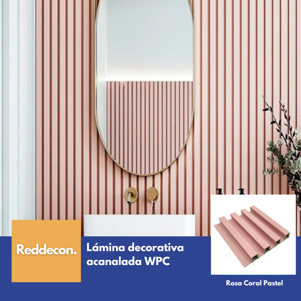 Lámina Acanalada Decorativa - WPC - Rosa Coral Pastel - 24*160*2900 Mm