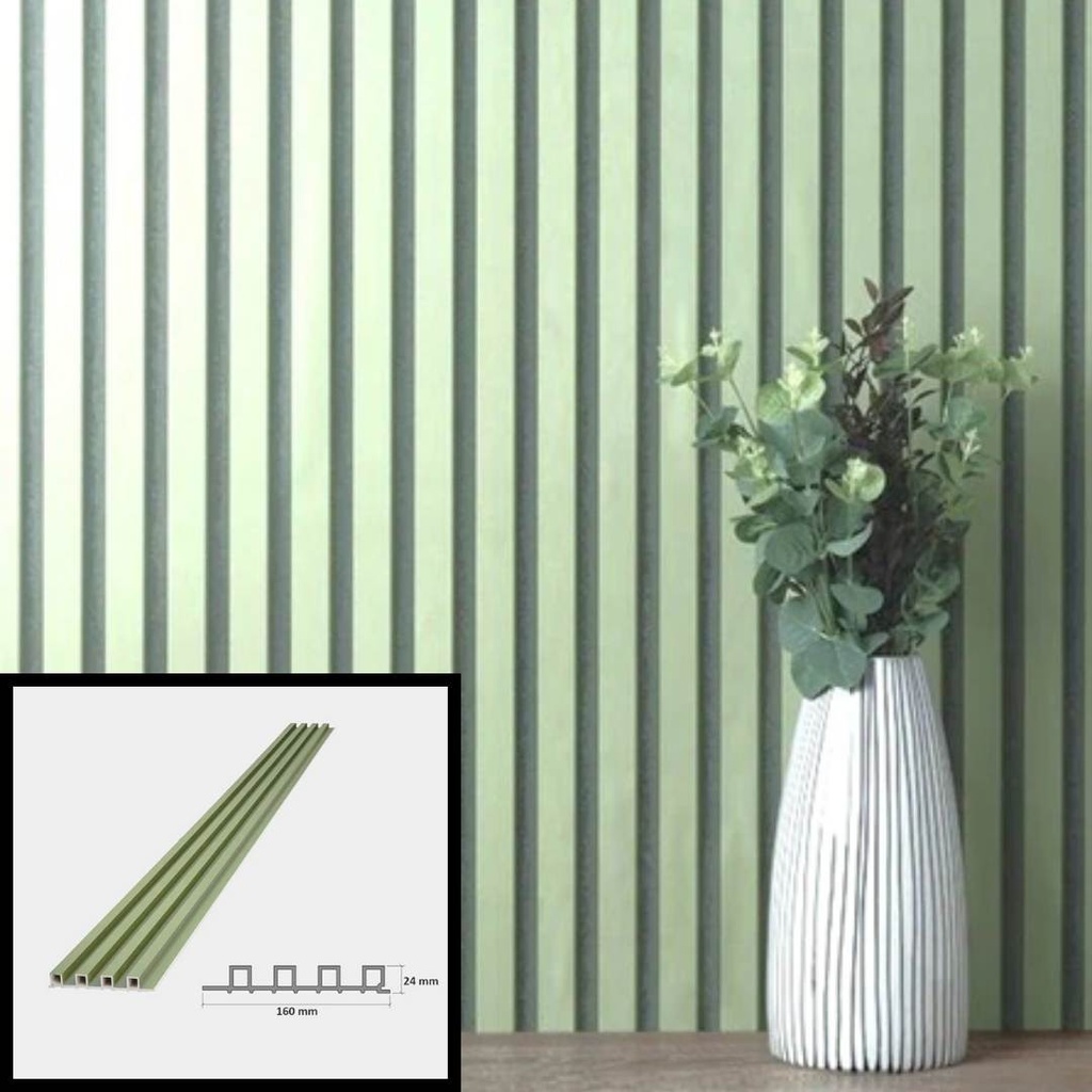 Lámina Acanalada Decorativa - WPC - Verde Tomillo Pastel - 24*160*2900 mm