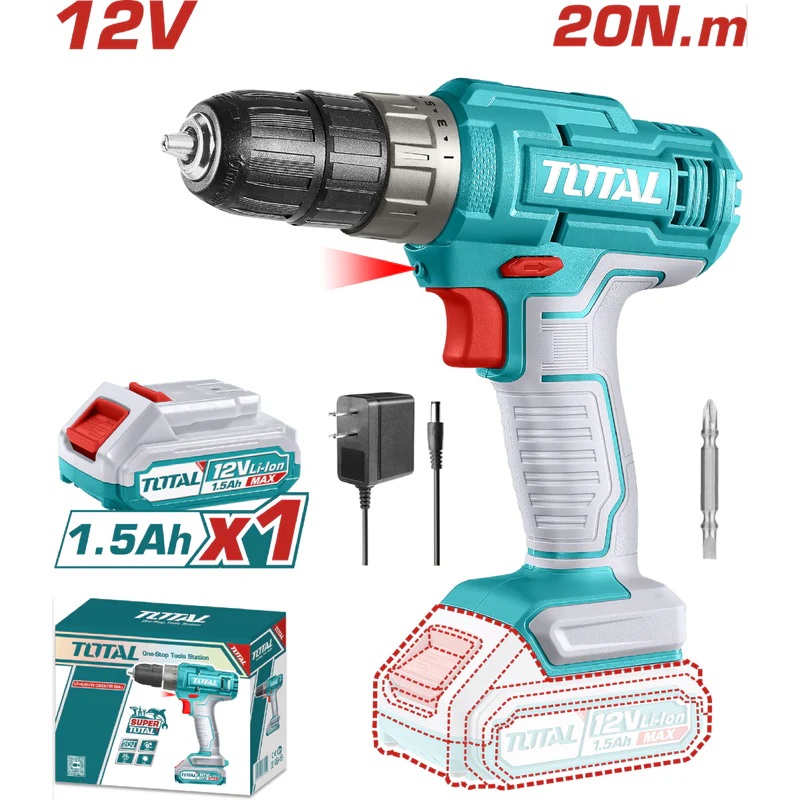 Drill Taladro Inalámbrico de 12V - 3/8" - 20Nm - 0 a 750 Rpm - Torque: 15+1 - Incluye Cargador y Batería