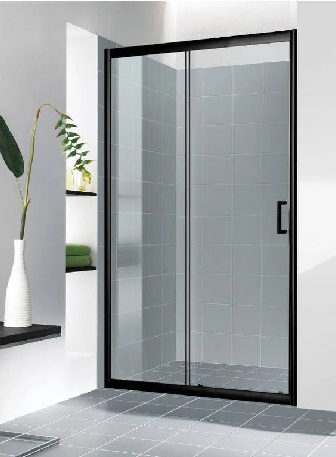Puerta para Ducha de Baño Aqua - Ancho 135cm - Alto 180cm - Color Negro - Vidrio Temperado de 6mm - Rodajas Cromadas