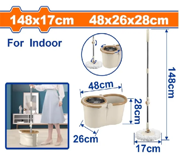 Trapeador Spin Mop de Microfibra  - Medida 148 * 17cm - Balde Plástico - Set 2 pcs