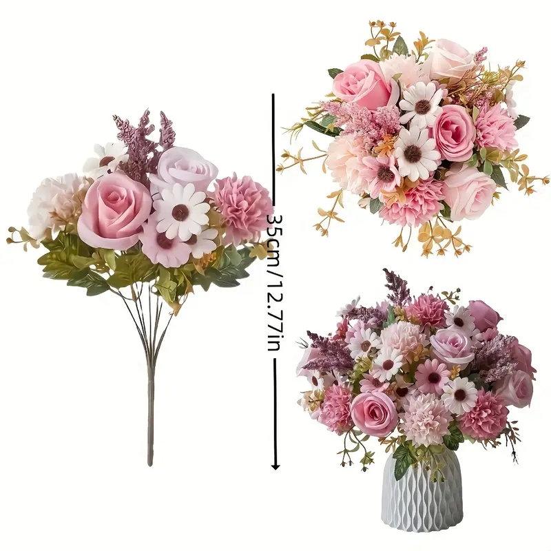 Flor artificial - Rosas y Peonías - Rosa - Tacto Realista - Para Arreglos Florales en Casa, Centros de Mesa y Decoraciones de Jarrón, Ramos de Regalo para Bodas - 1 Manojo