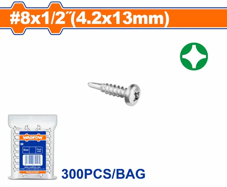 Tornillos Punta Broca #8 x 1/2" Phillips - Cabeza Redonda - Acabado Zinc - Para perforar - 300 pcs