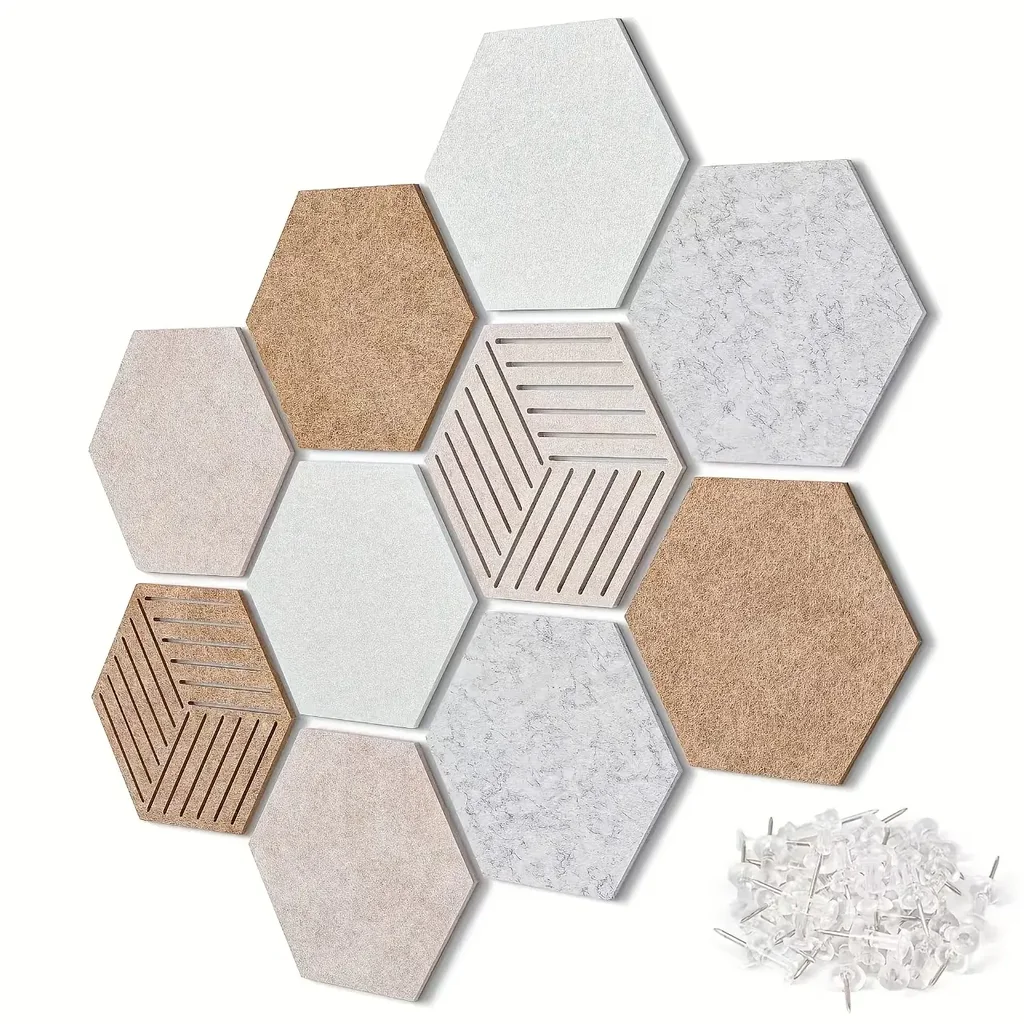 Juego de 10 Paneles Acústicos Autoadhesivos de Colores - 11cm de Largo Lateral - 9mm de Grosor - Protección Acústica - Adecuados para Jardines de Infancia, Oficinas y Estudios