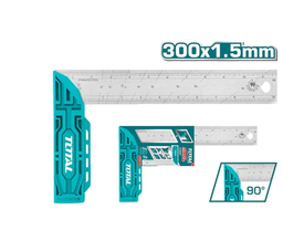 [HE-CA-ES04] Escuadra angular de acero inoxidable de 300 mm (12&quot;) - Ancho 40mm. Espesor 1.5mm - Mango polímero de alto impacto - Punto de marcado para lápiz.