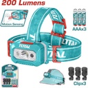 Lampara de Cabeza - Max 200 lumen y bajo 100 lumen - Distancia Máxima 91M - IPX4 - Utiliza 3 baterías AAA - Correa Ajustable