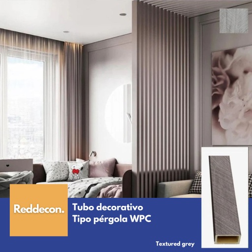 [RP-PE-TG01] Pergola Decorativa Tubo WPC 4" X 2" - Textured Grey - Rectangular 100X50x2900mm