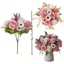 Flor artificial - Rosas y Peonías - Rosa - Tacto Realista - Para Arreglos Florales en Casa, Centros de Mesa y Decoraciones de Jarrón, Ramos de Regalo para Bodas - 1 Manojo